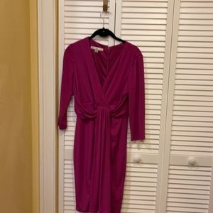 Sexy fuchsia pink longsleeve dress,  deep V-neck